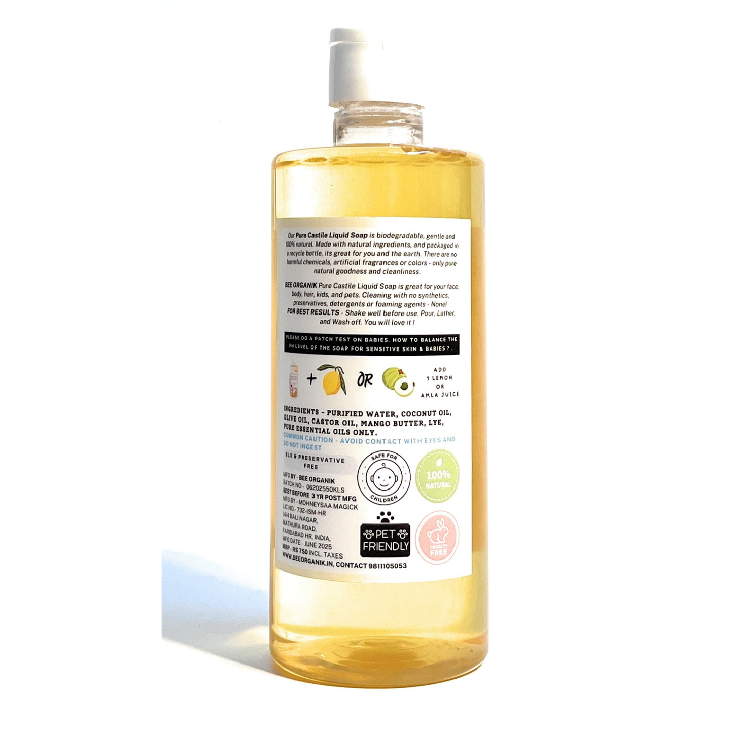 LEMON & LIME PURE LIQUID CASTILE SOAP 500ml