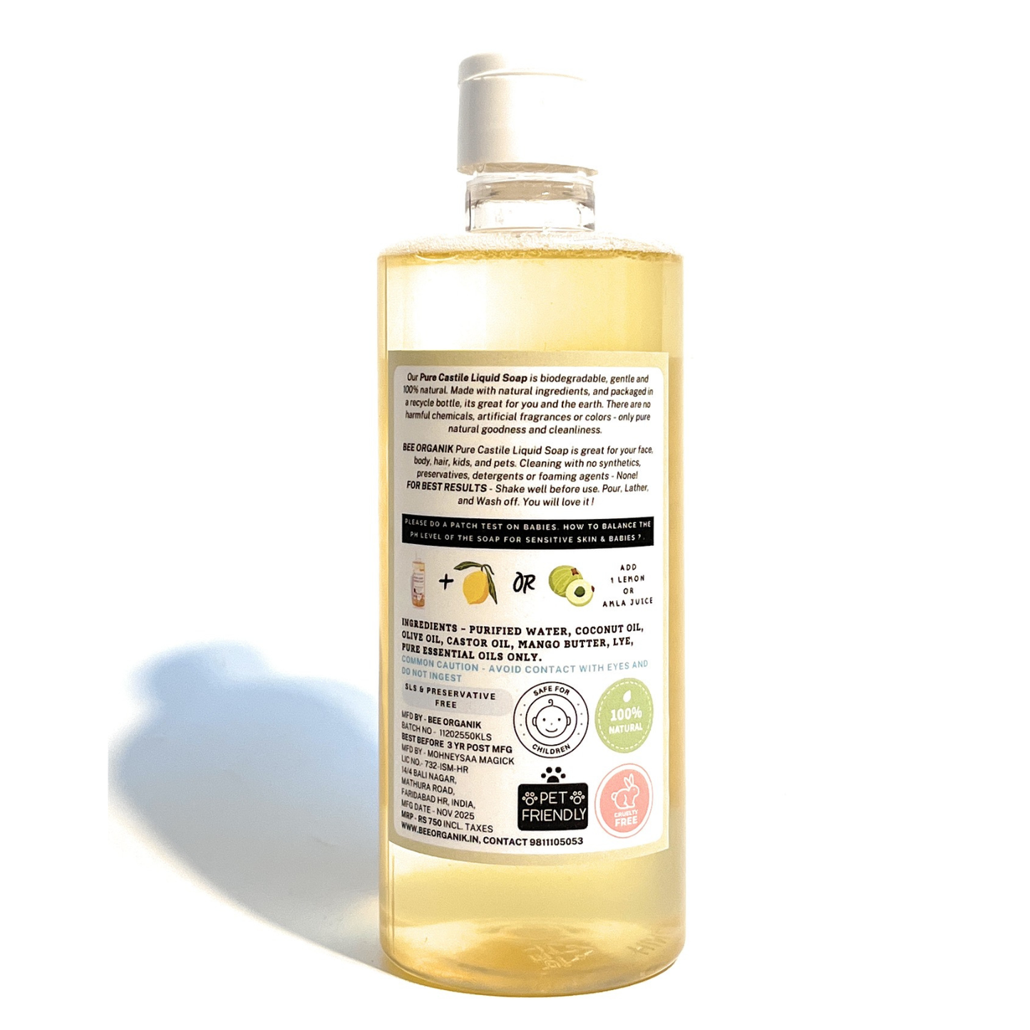 PEPPERMINT PURE LIQUID CASTILE SOAP 500ml
