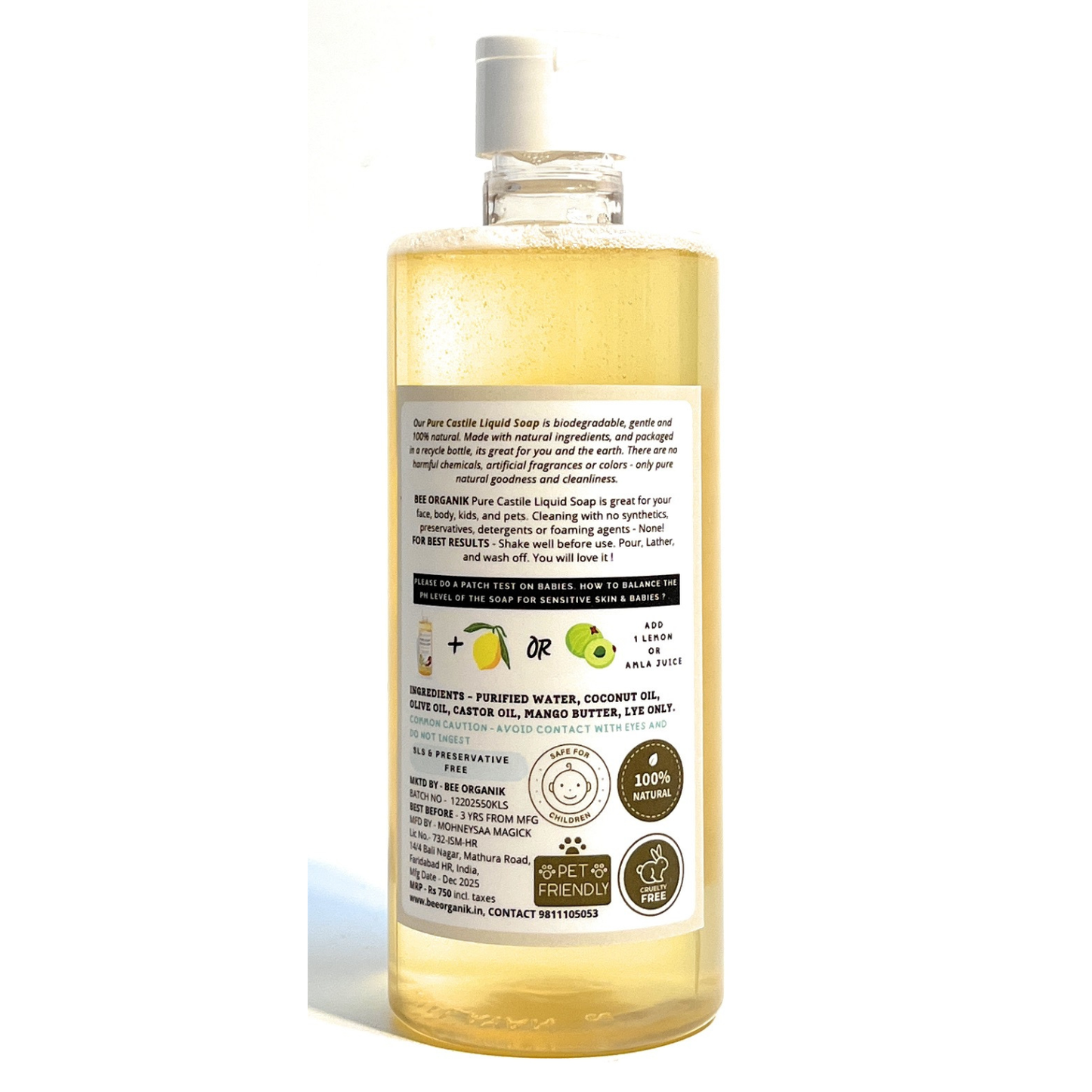 UNSCENTED PURE LIQUID CASTILE SOAP 500ml