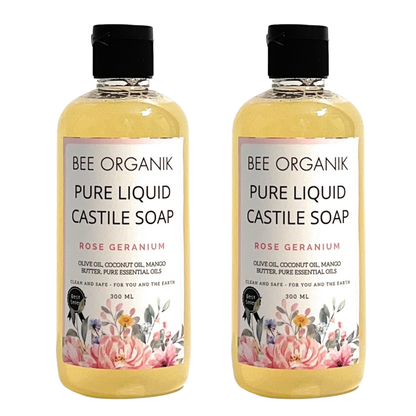ROSE GERANIUM Pure Liquid Castile Soap 300ml (2 pcs)