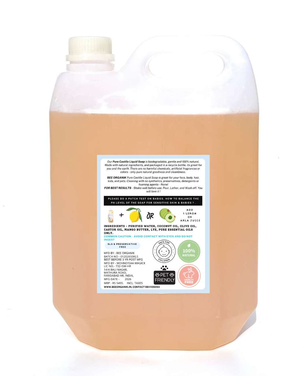 UNSCENTED PURE LIQUID CASTILE SOAP 5 litre