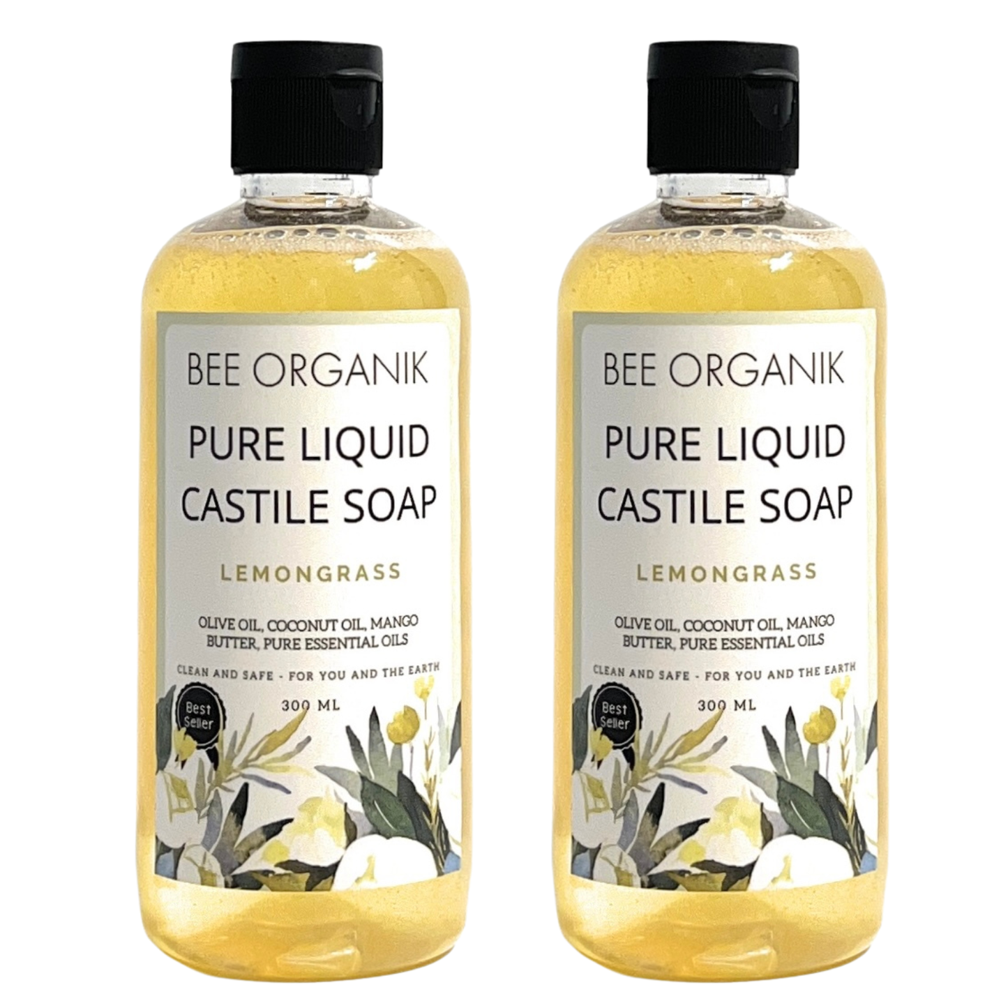 LEMONGRASS Pure Liquid Castile Soap 300ml (2 pcs)