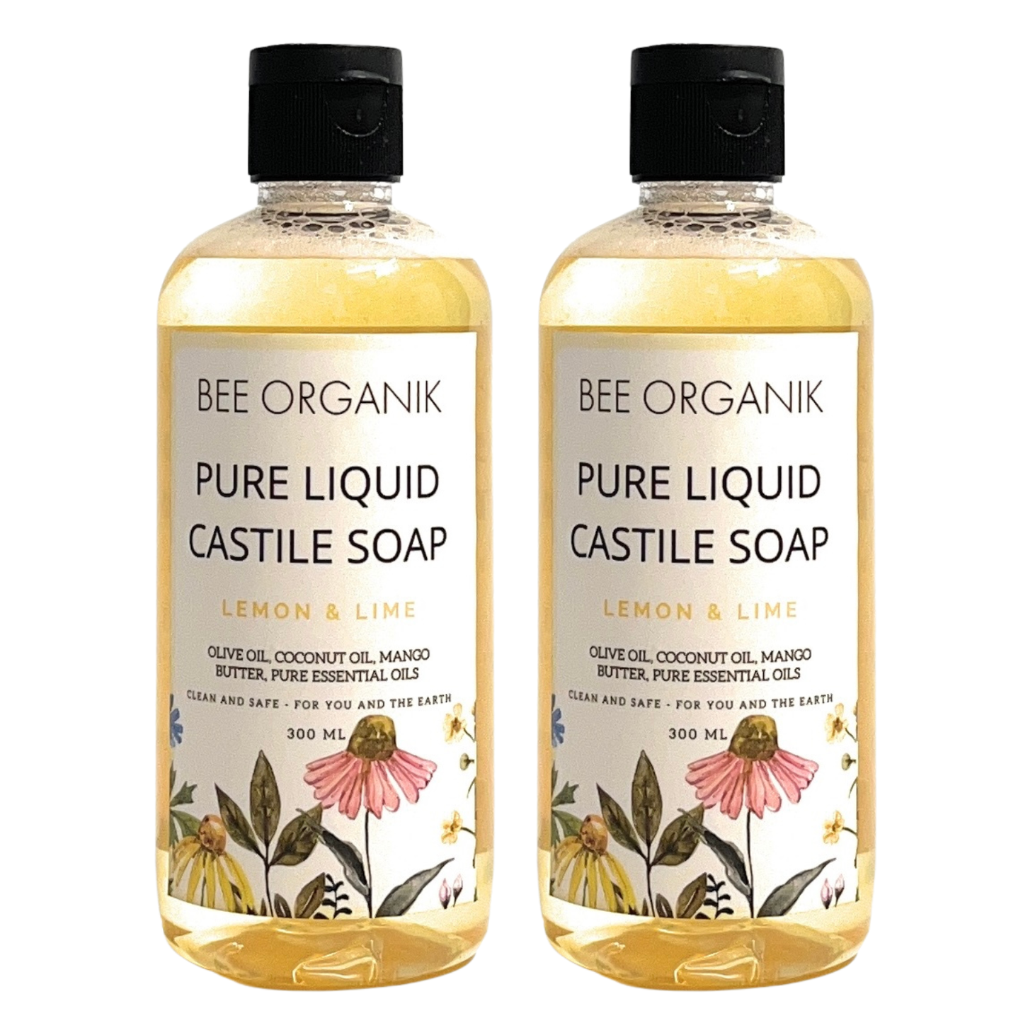 LEMON & LIME Pure Liquid Castile Soap 300ml (2 pcs)