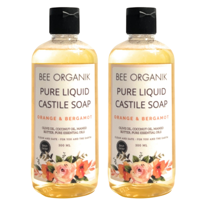 ORANGE & BERGAMOT Pure Liquid Castile Soap, 300ml (2 pcs)