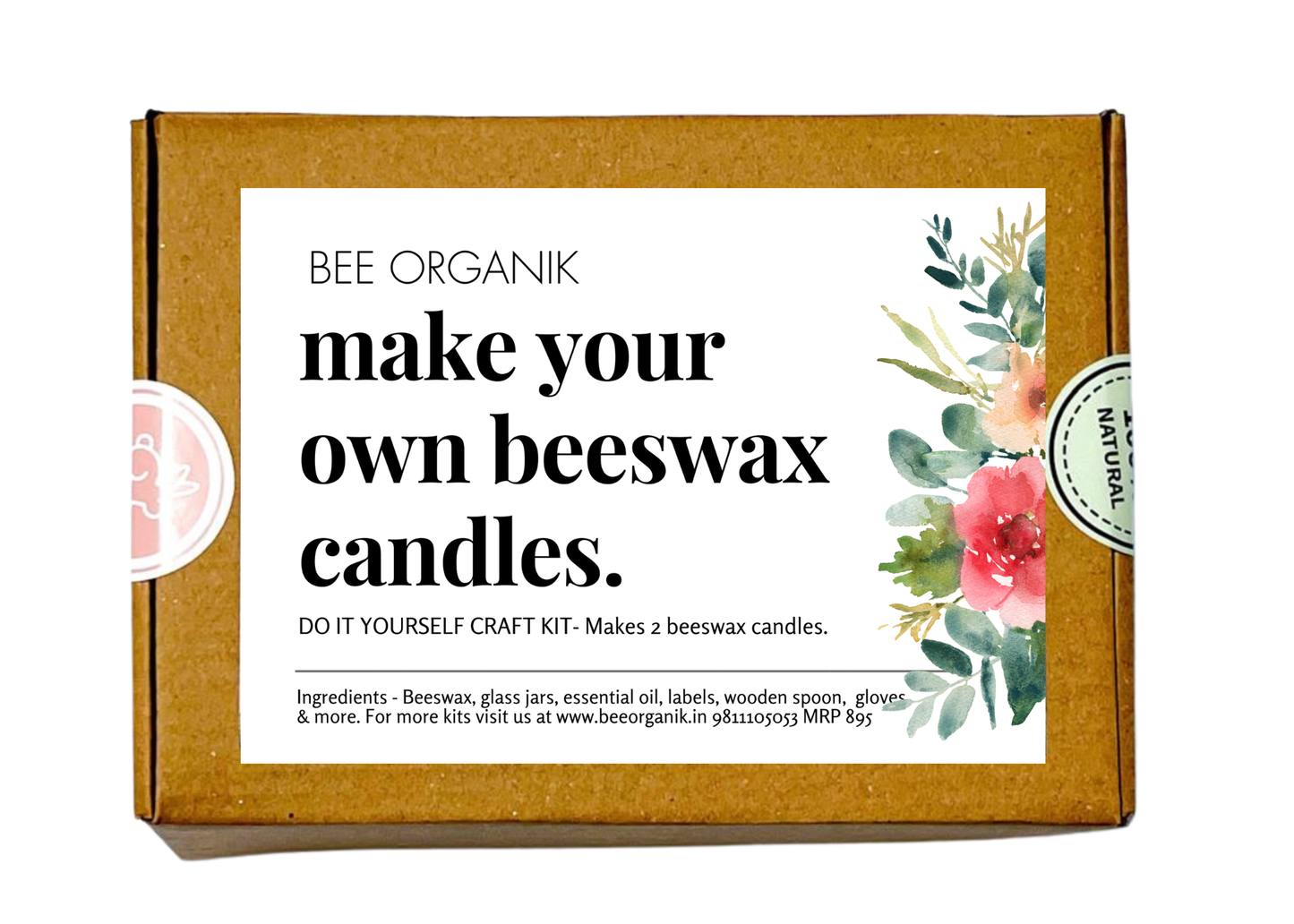 Bee Organik Make Your Own Beeswax Candles | Complete materials and Instructions | Clean & Non-toxic burn | Makes 2 jar candles