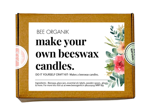 Bee Organik Make Your Own Beeswax Candles | Complete materials and Instructions | Clean & Non-toxic burn | Makes 2 jar candles