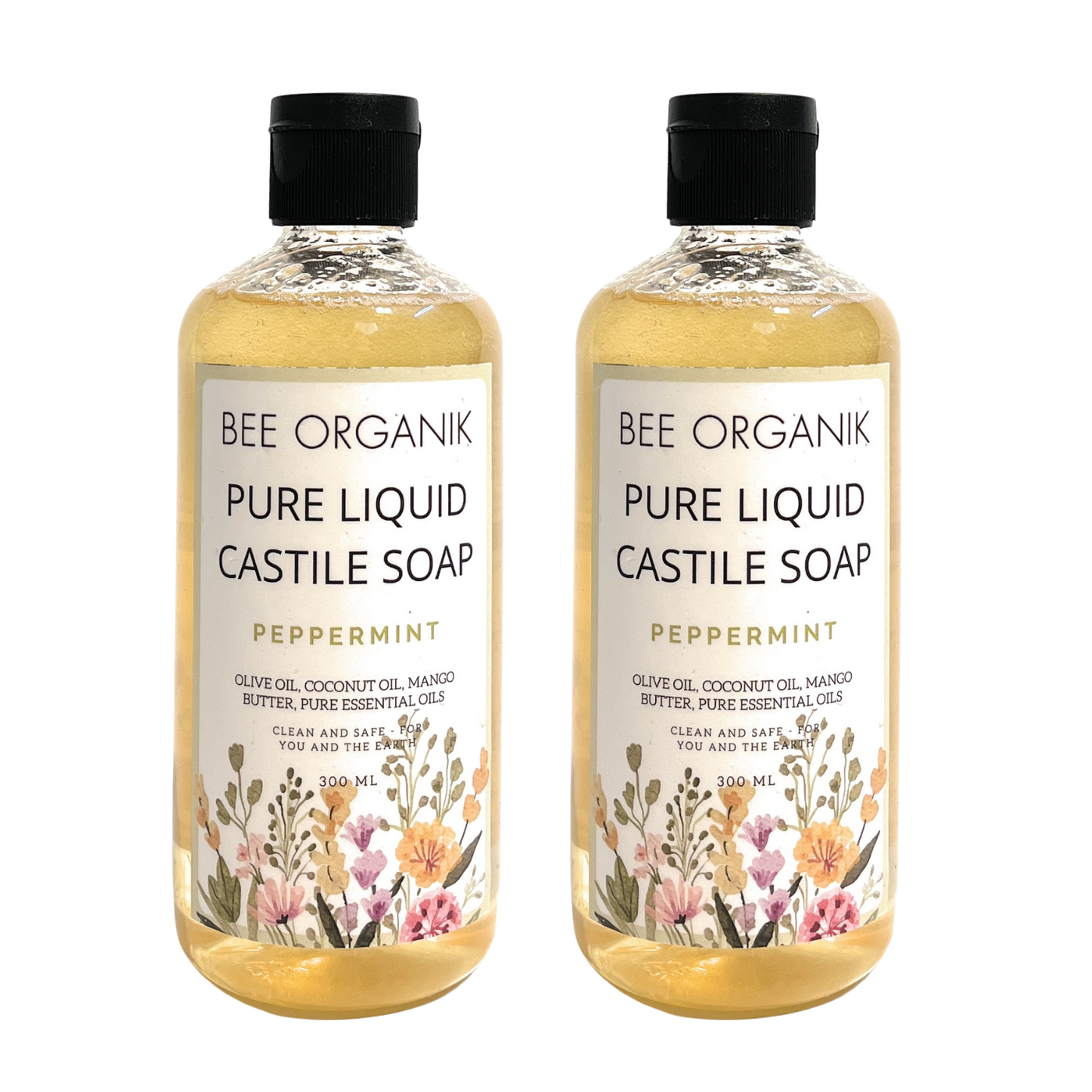 PEPPERMINT Pure Liquid Castile Soap 300ml (2 pcs)