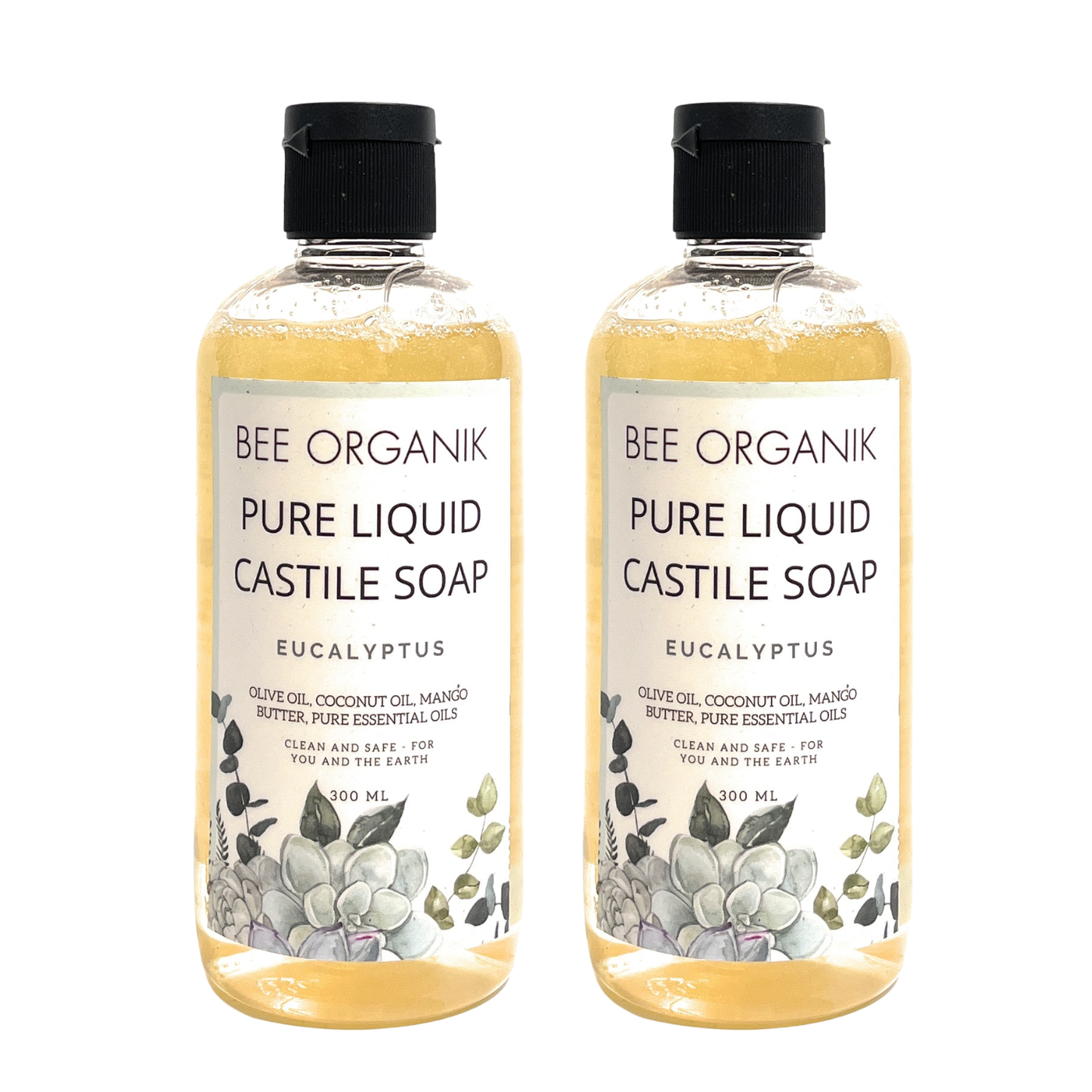 EUCALYPTUS Pure Liquid Castile Soap 300ml (2 pcs)