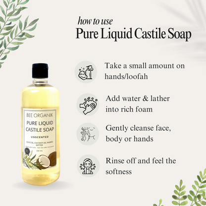 UNSCENTED Pure Liquid Castile Soap 300ml (2 pcs)