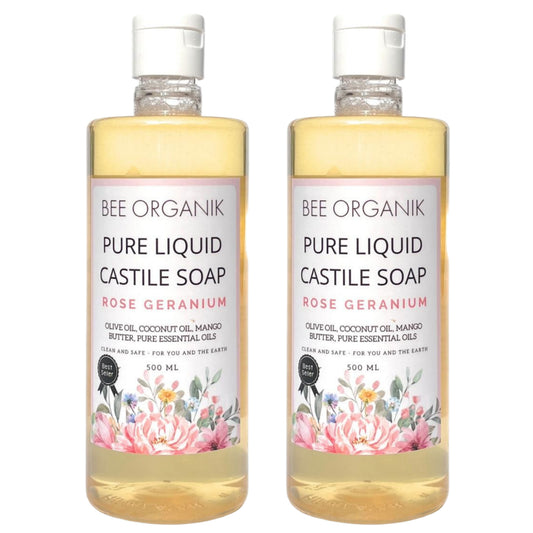 ROSE GERANIUM PURE LIQUID CASTILE SOAP  500ML X 2  (1 litre)