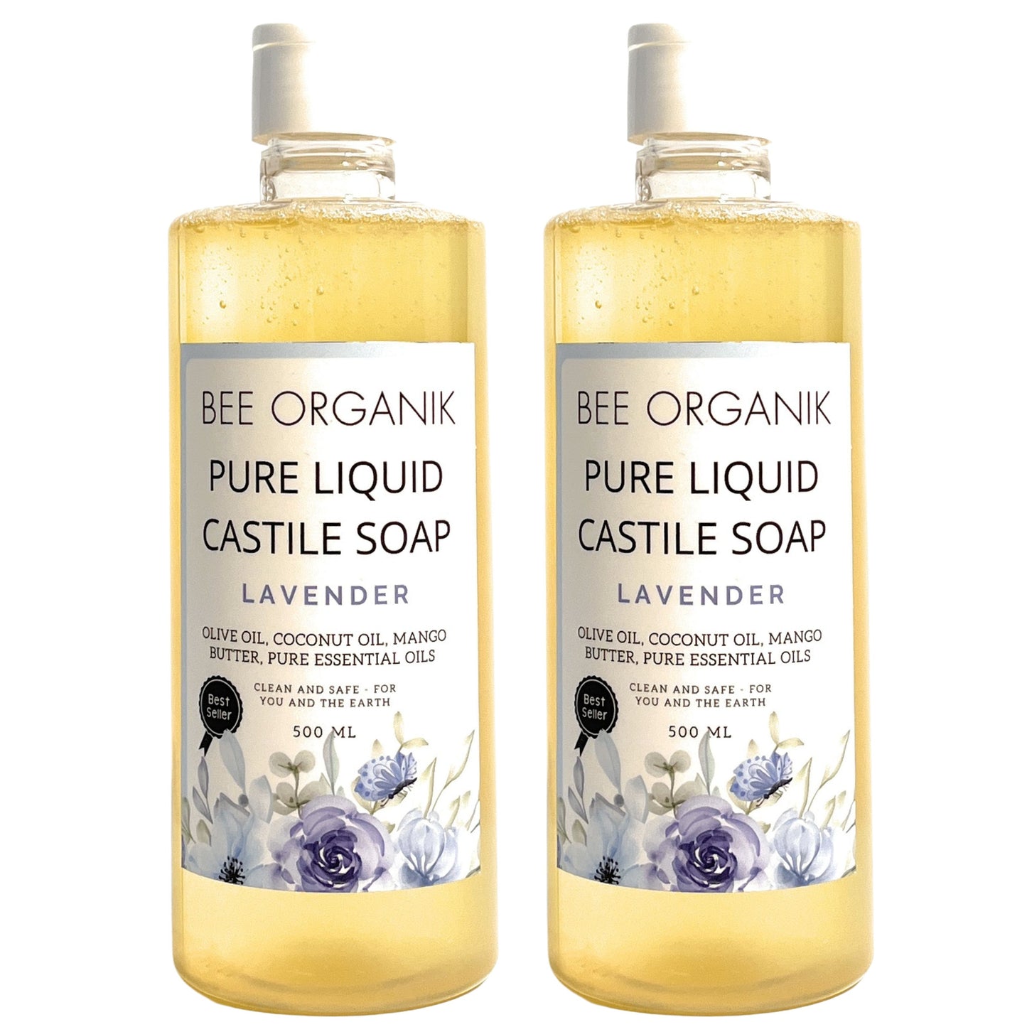 LAVENDER PURE LIQUID CASTILE SOAP  500ML X 2  (1 litre)