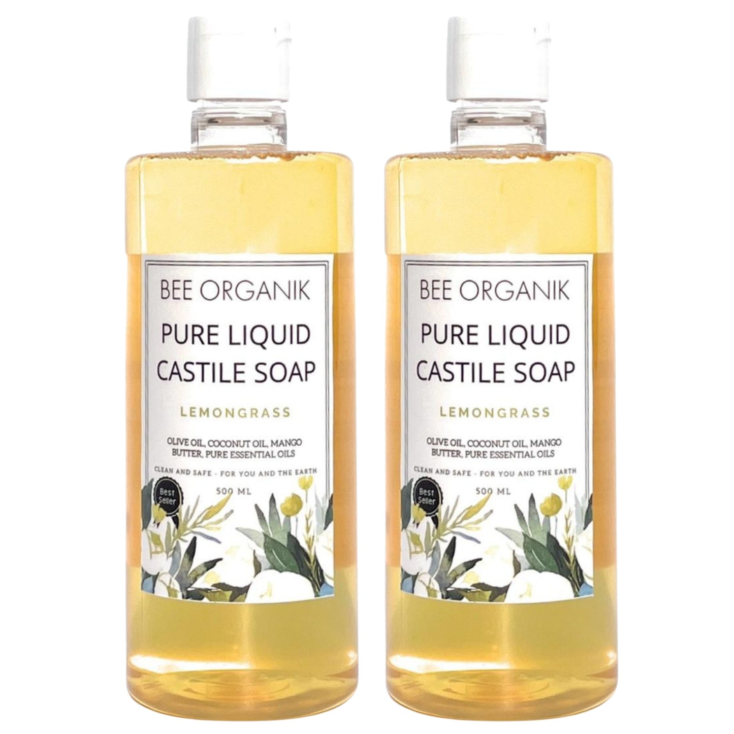 LEMONGRASS PURE LIQUID CASTILE SOAP  500ML X 2  (1 litre)