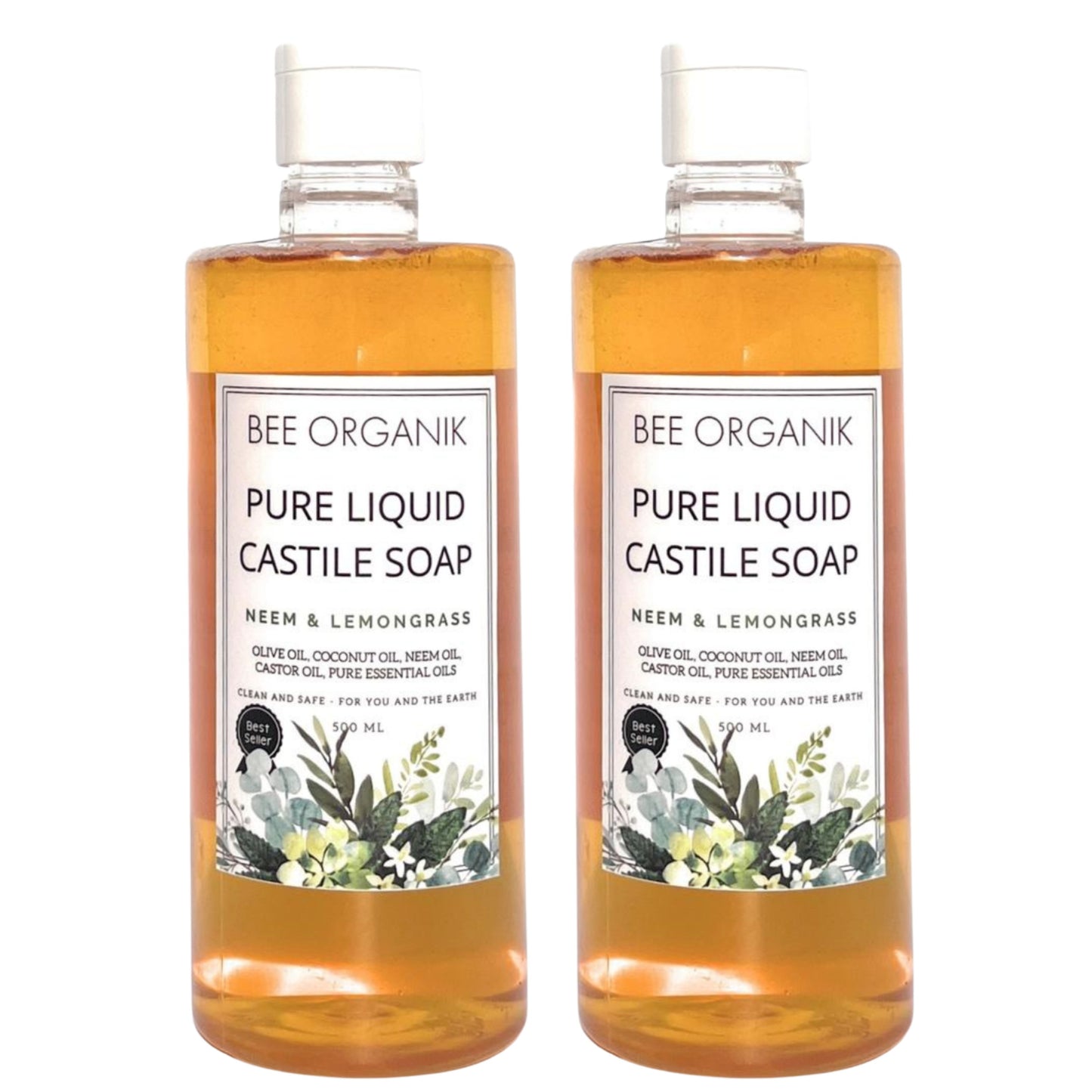 NEEM & LEMONGRASS PURE LIQUID CASTILE SOAP  500ML X 2 (1 litre)