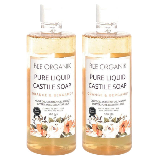 ORANGE & BERGAMOT PURE LIQUID CASTILE SOAP  500ML X 2  (1 litre)