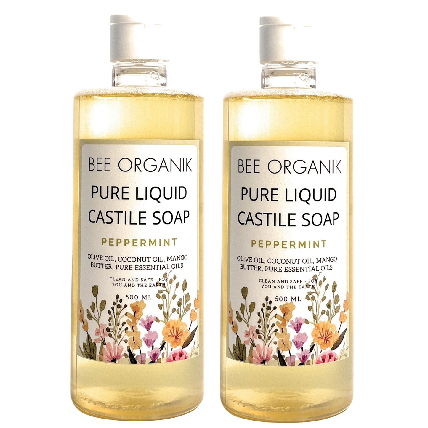 PEPPERMINT PURE LIQUID CASTILE SOAP 500ML X 2  (1 litre)