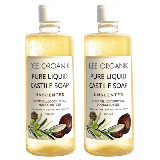 UNSCENTED PURE LIQUID CASTILE SOAP  500ML X 2  (1 litre)