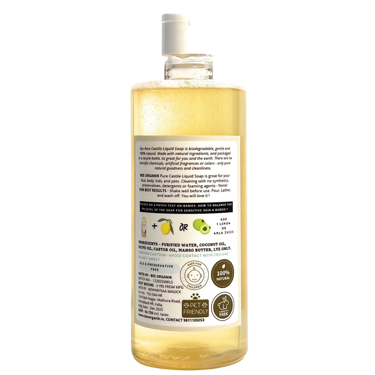 UNSCENTED PURE LIQUID CASTILE SOAP 500ml